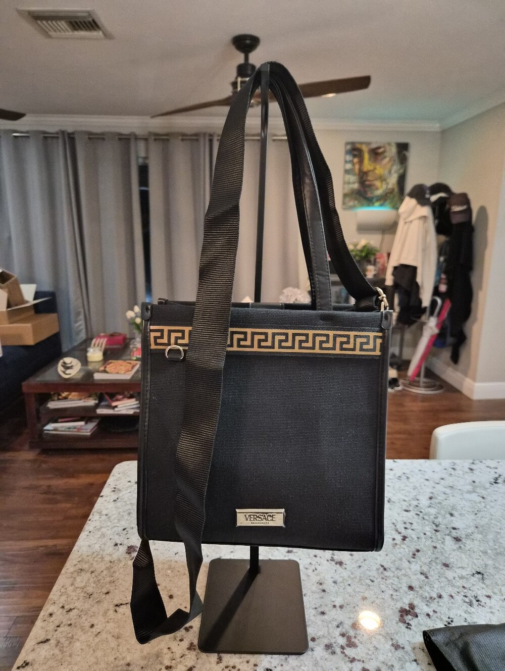 Versace Fragrances VIP GWP Black Shoulder Bag with Greek Key Trim